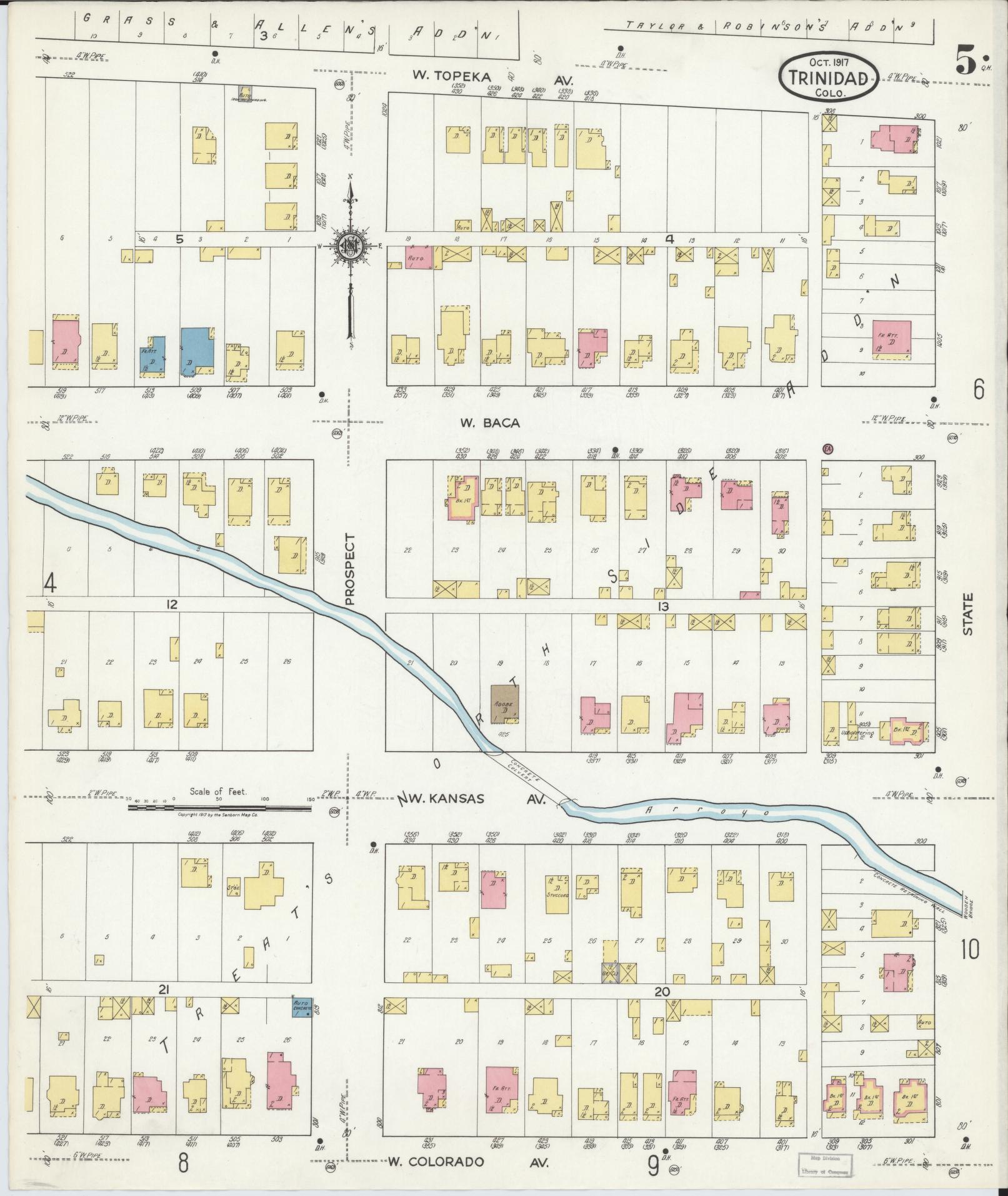 Sanborn Fire Insurance Map from Trinidad, Las Animas County, Colorado (1917), Sheet #0005 - Complete Map Set gallery image, historic Sanborn map, vintage wall art, Colorado Colorado