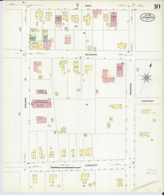 Sanborn Fire Insurance Map from Lebanon, Marion County, Kentucky (1908), Sheet #0010 - Historic Sanborn Fire Insurance Map Print, vintage old map wall art, antique decor, genealogy gift, Kentucky Kentucky map