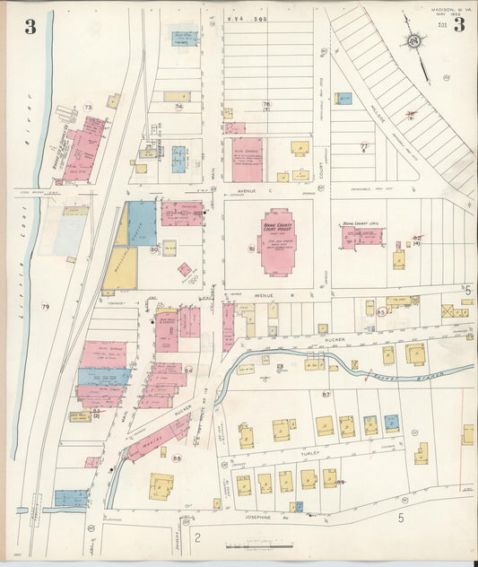 Sanborn Fire Insurance Map from Madison, Boone County, West Virginia (1943), Sheet #0003 - Historic Sanborn Fire Insurance Map Print, vintage old map wall art, antique decor, genealogy gift, West Virginia West Virginia map