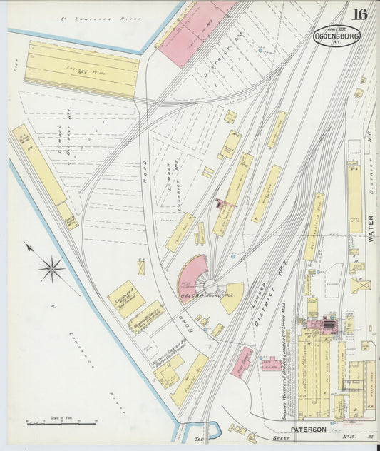 Sanborn Fire Insurance Map from Ogdensburg, St. Lawrence County, New York (1892), Sheet #0015 - Historic Sanborn Fire Insurance Map Print, vintage old map wall art, antique decor, genealogy gift, New York New York map