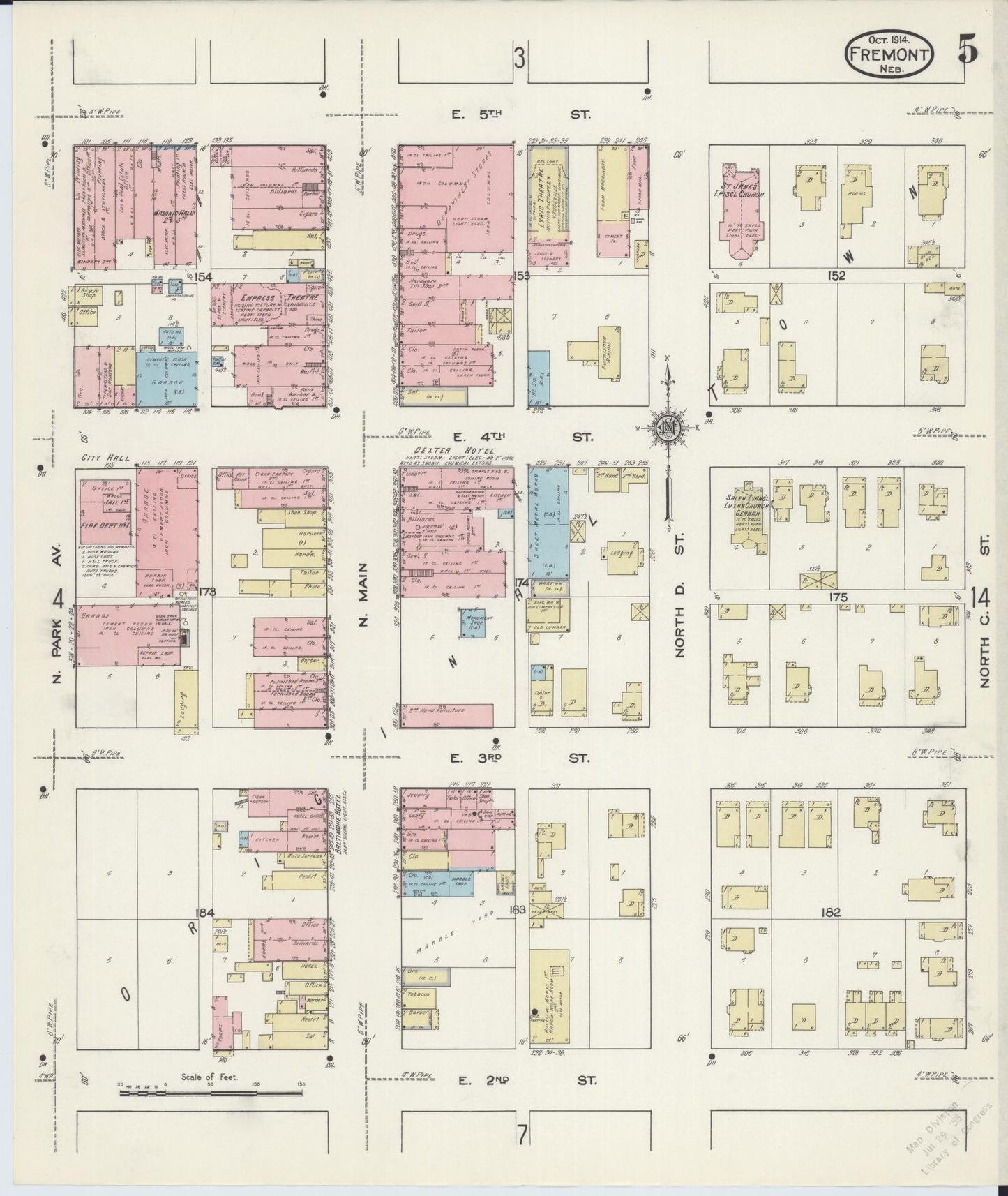 Sanborn Fire Insurance Map from Fremont, Dodge County, Nebraska (1914), Sheet #0005 - Historic Sanborn Fire Insurance Map Print, vintage old map wall art, antique decor, genealogy gift, Nebraska Nebraska map