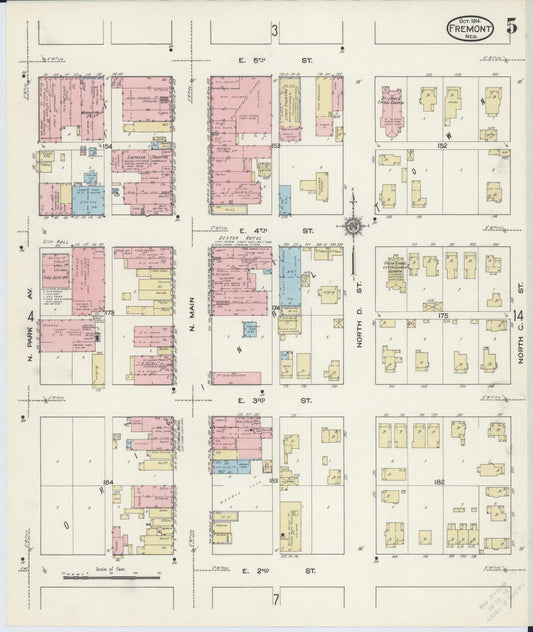 Sanborn Fire Insurance Map from Fremont, Dodge County, Nebraska (1914), Sheet #0005 - Historic Sanborn Fire Insurance Map Print, vintage old map wall art, antique decor, genealogy gift, Nebraska Nebraska map