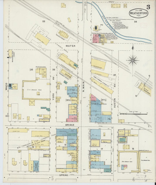 Sanborn Fire Insurance Map from Weatherford, Parker County, Texas (1894), Sheet #0003 - Historic Sanborn Fire Insurance Map Print, vintage old map wall art, antique decor, genealogy gift, Texas Texas map