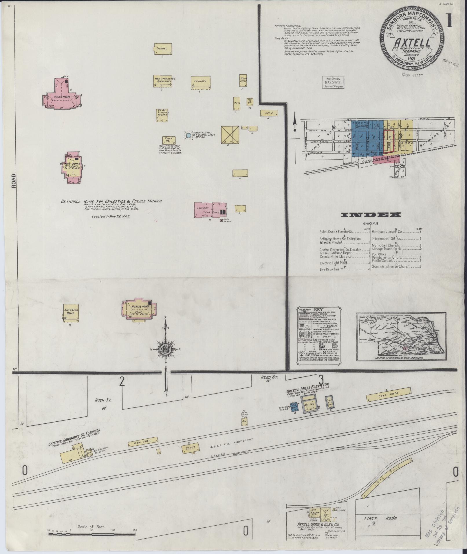 Sanborn Fire Insurance Map from Axtell, Kearney County, Nebraska (1921), Sheet #0001 - Complete Map Set gallery image, historic Sanborn map, vintage wall art, Nebraska Nebraska