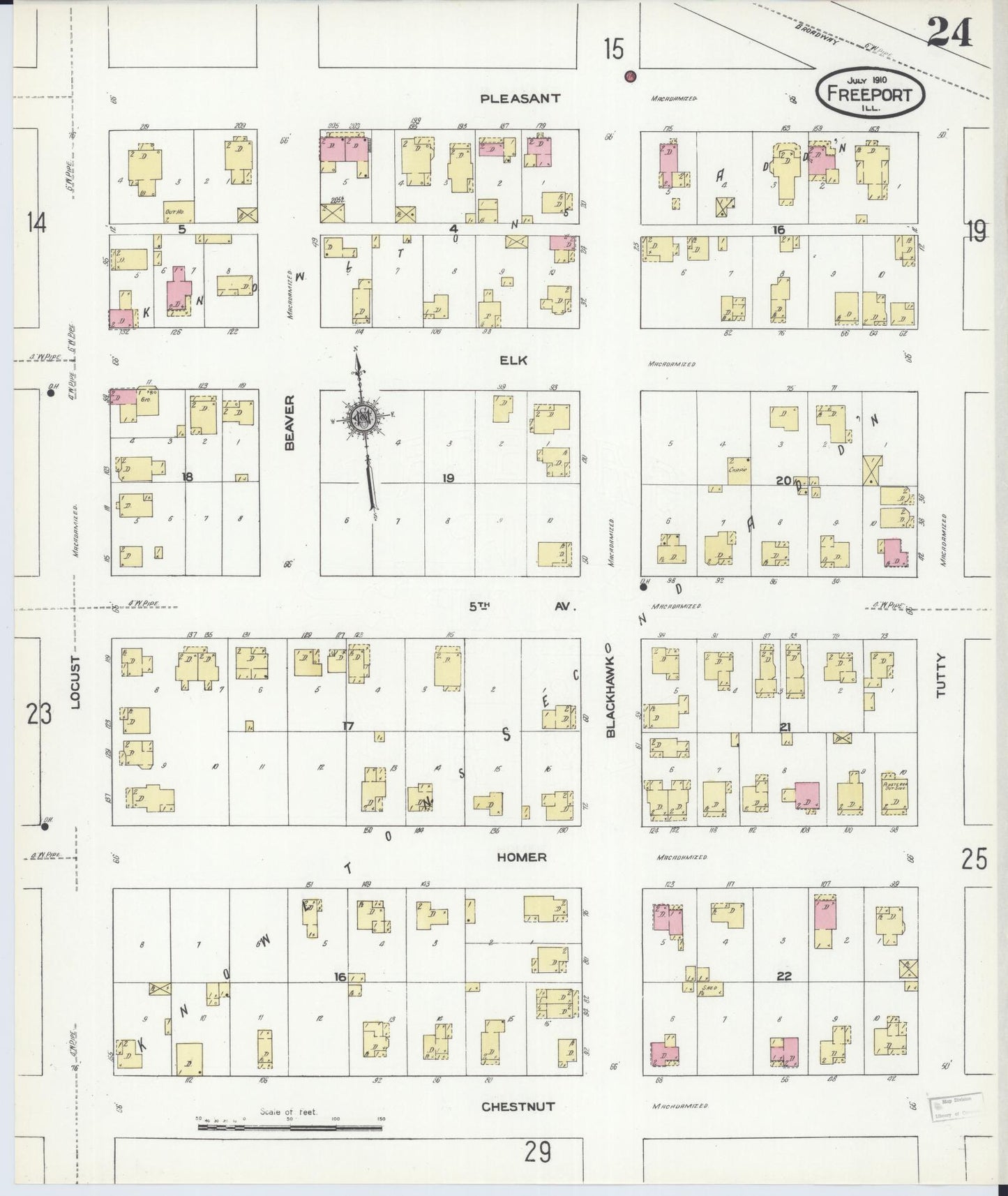 Sanborn Fire Insurance Map from Freeport, Stephenson County, Illinois (1910), Sheet #0024 - Historic Sanborn Fire Insurance Map Print, vintage old map wall art, antique decor, genealogy gift, Illinois Illinois map