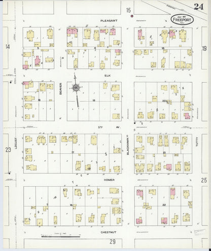 Sanborn Fire Insurance Map from Freeport, Stephenson County, Illinois (1910), Sheet #0024 - Historic Sanborn Fire Insurance Map Print, vintage old map wall art, antique decor, genealogy gift, Illinois Illinois map