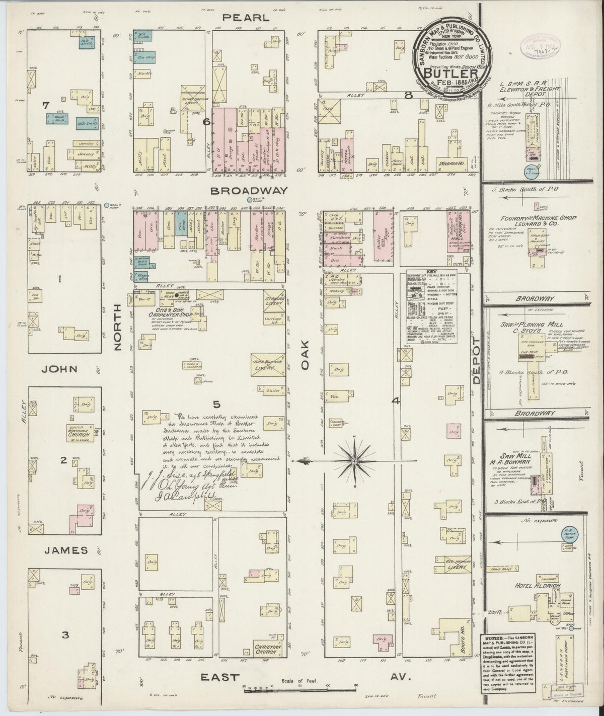 Sanborn Fire Insurance Map from Butler, De Kalb County, Indiana (1885), Sheet #0001 - Historic Sanborn Fire Insurance Map Print, vintage old map wall art, antique decor, genealogy gift, Indiana Indiana map