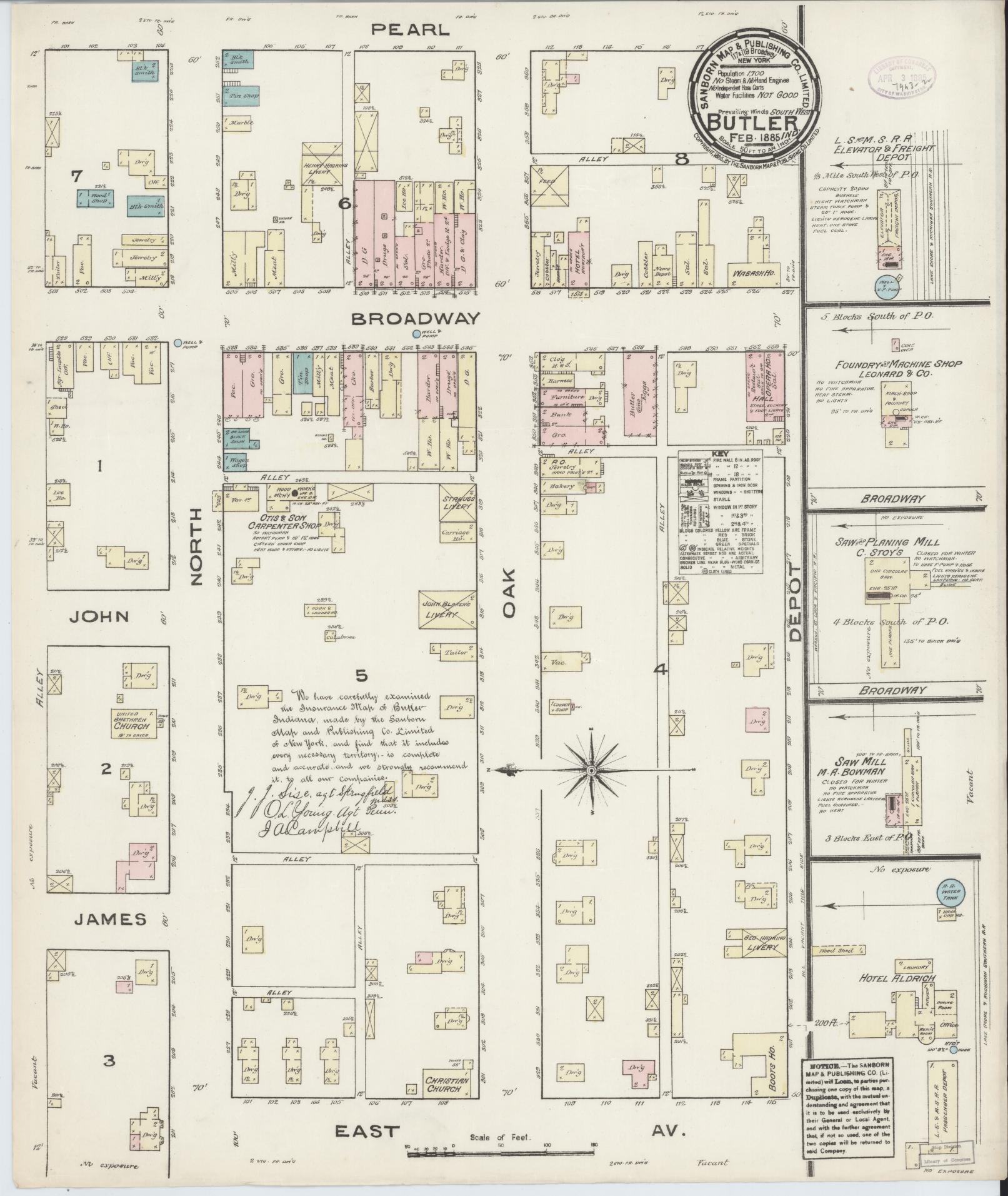 Sanborn Fire Insurance Map from Butler, De Kalb County, Indiana (1885), Sheet #0001 - Historic Sanborn Fire Insurance Map Print, vintage old map wall art, antique decor, genealogy gift, Indiana Indiana map