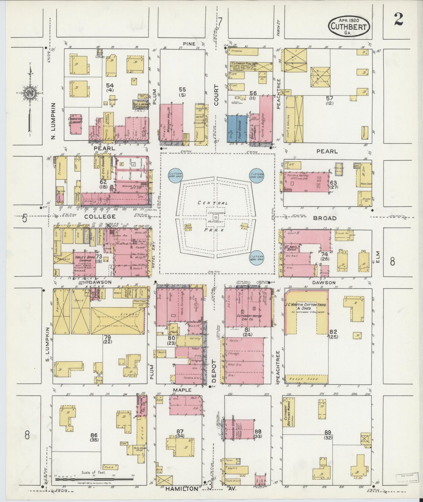 Sanborn Fire Insurance Map from Cuthbert, Randolph County, Georgia (1920), Sheet #0002 - Complete Map Set gallery image, historic Sanborn map, vintage wall art, Georgia Georgia