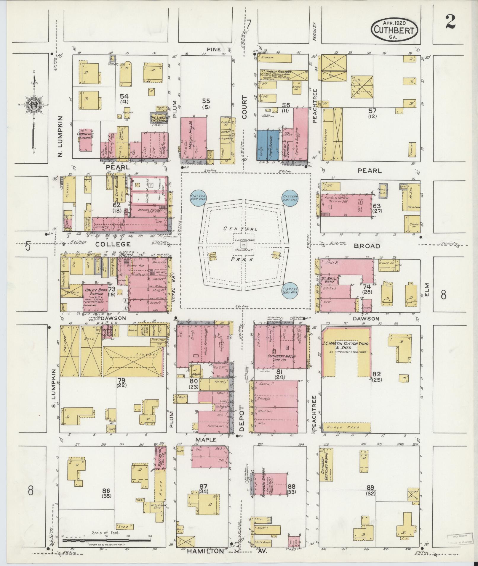 Sanborn Fire Insurance Map from Cuthbert, Randolph County, Georgia (1920), Sheet #0002 - Complete Map Set gallery image, historic Sanborn map, vintage wall art, Georgia Georgia