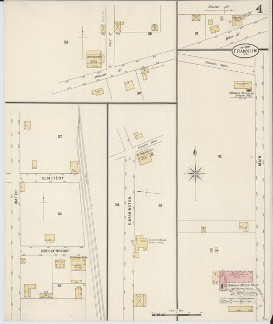 Sanborn Fire Insurance Map from Franklin, Simpson County, Kentucky (1897), Sheet #0004 - Historic Sanborn Fire Insurance Map Print, vintage old map wall art, antique decor, genealogy gift, Kentucky Kentucky map