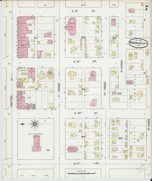 Sanborn Fire Insurance Map from Nebraska City, Otoe County, Nebraska (1891), Sheet #0007 - Historic Sanborn Fire Insurance Map Print, vintage old map wall art, antique decor, genealogy gift, Nebraska Nebraska map