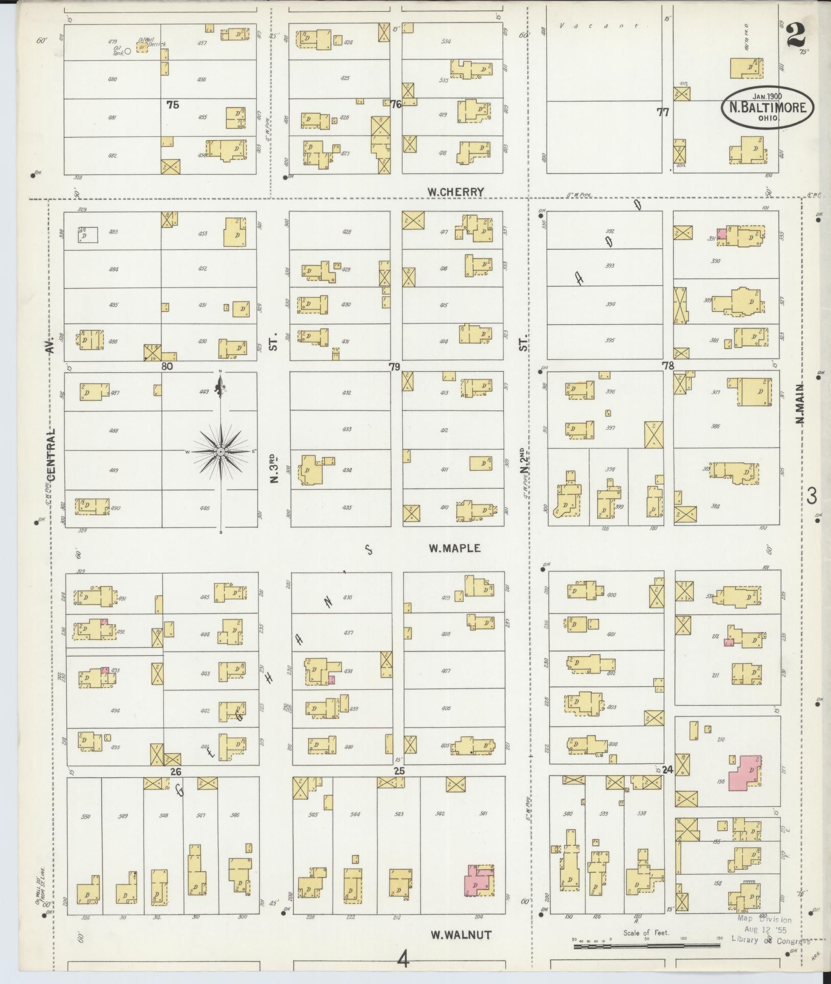 Sanborn Fire Insurance Map from North Baltimore, Wood County, Ohio (1900), Sheet #0002 - Complete Map Set gallery image, historic Sanborn map, vintage wall art, Ohio Ohio