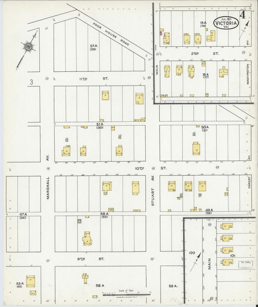 Sanborn Fire Insurance Map from Victoria, Lunenburg County, Virginia (1921), Sheet #0004 - Historic Sanborn Fire Insurance Map Print, vintage old map wall art, antique decor, genealogy gift, Virginia Virginia map
