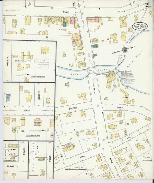 Sanborn Fire Insurance Map from Amherst, Portage County, Wisconsin (1909), Sheet #0002 - Historic Sanborn Fire Insurance Map Print, vintage old map wall art, antique decor, genealogy gift, Wisconsin Wisconsin map