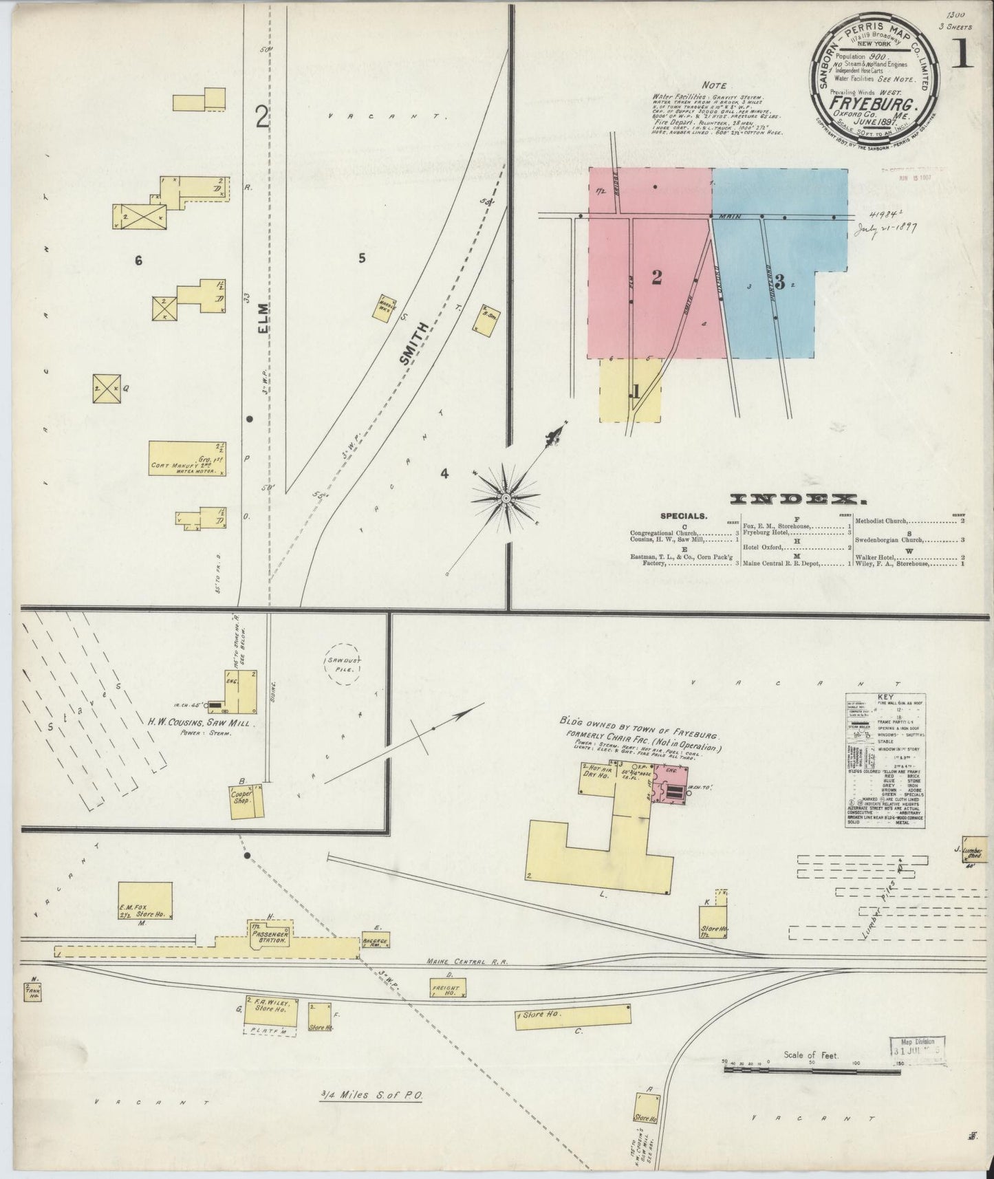 Sanborn Fire Insurance Map from Fryeburg, Oxford County, Maine (1897), Sheet #0001 - Complete Map Set gallery image, historic Sanborn map, vintage wall art, Maine Maine