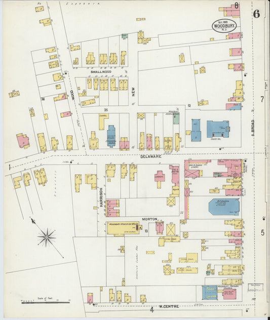 Sanborn Fire Insurance Map from Woodbury, Gloucester County, New Jersey (1902), Sheet #0006 - Historic Sanborn Fire Insurance Map Print, vintage old map wall art, antique decor, genealogy gift, New Jersey New Jersey map