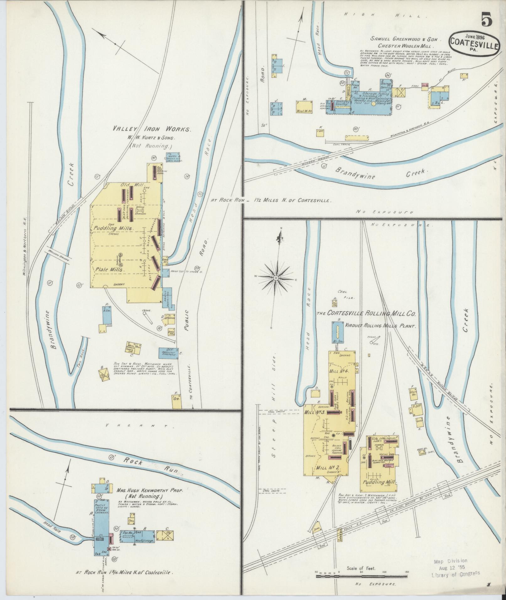 Sanborn Fire Insurance Map from Coatesville, Chester County, Pennsylvania (1896), Sheet #0005 - Historic Sanborn Fire Insurance Map Print, vintage old map wall art, antique decor, genealogy gift, Pennsylvania Pennsylvania map