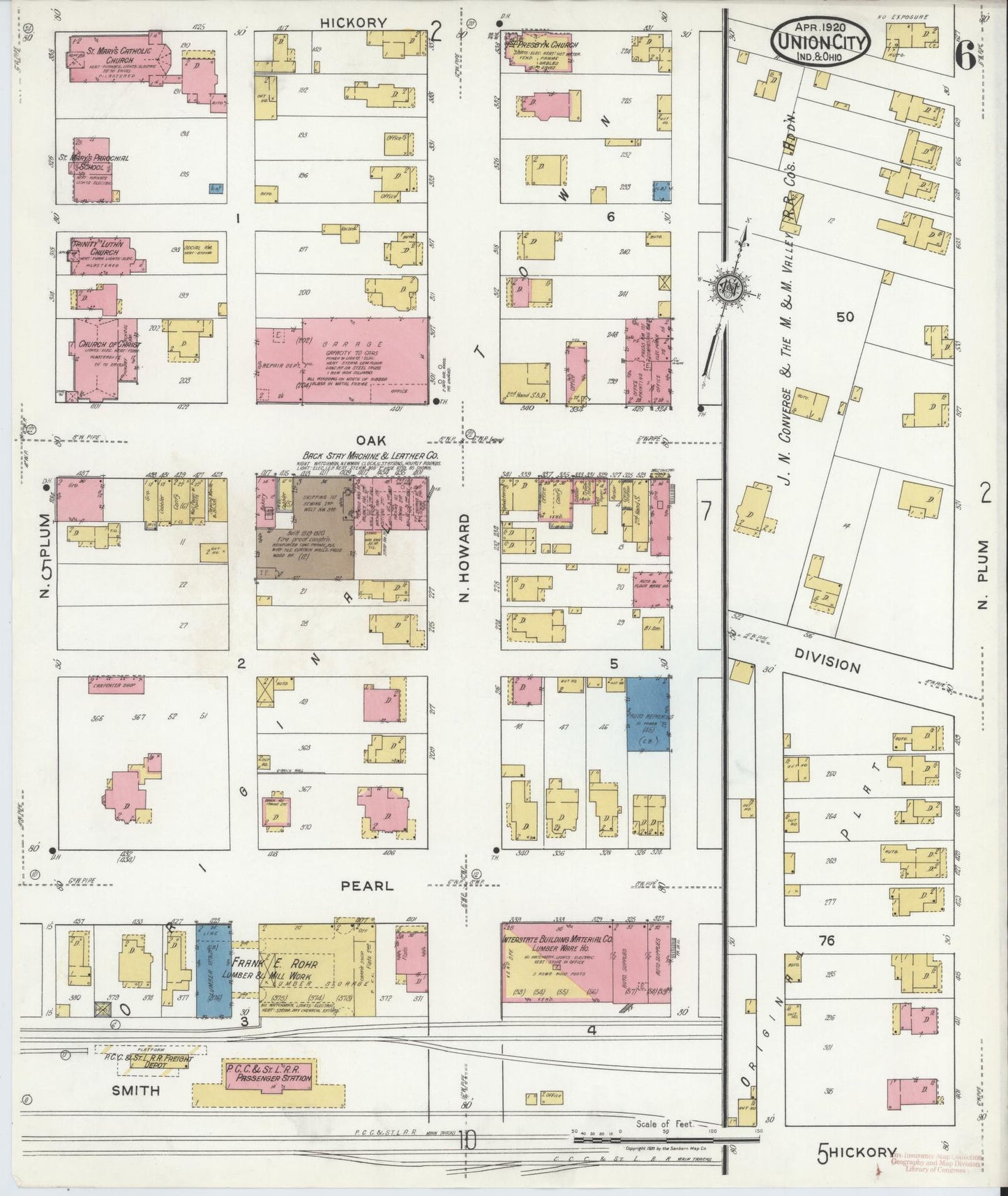 Sanborn Fire Insurance Map from Union City, Randolph County, Indiana (1920), Sheet #0006 - Historic Sanborn Fire Insurance Map Print, vintage old map wall art, antique decor, genealogy gift, Indiana Indiana map