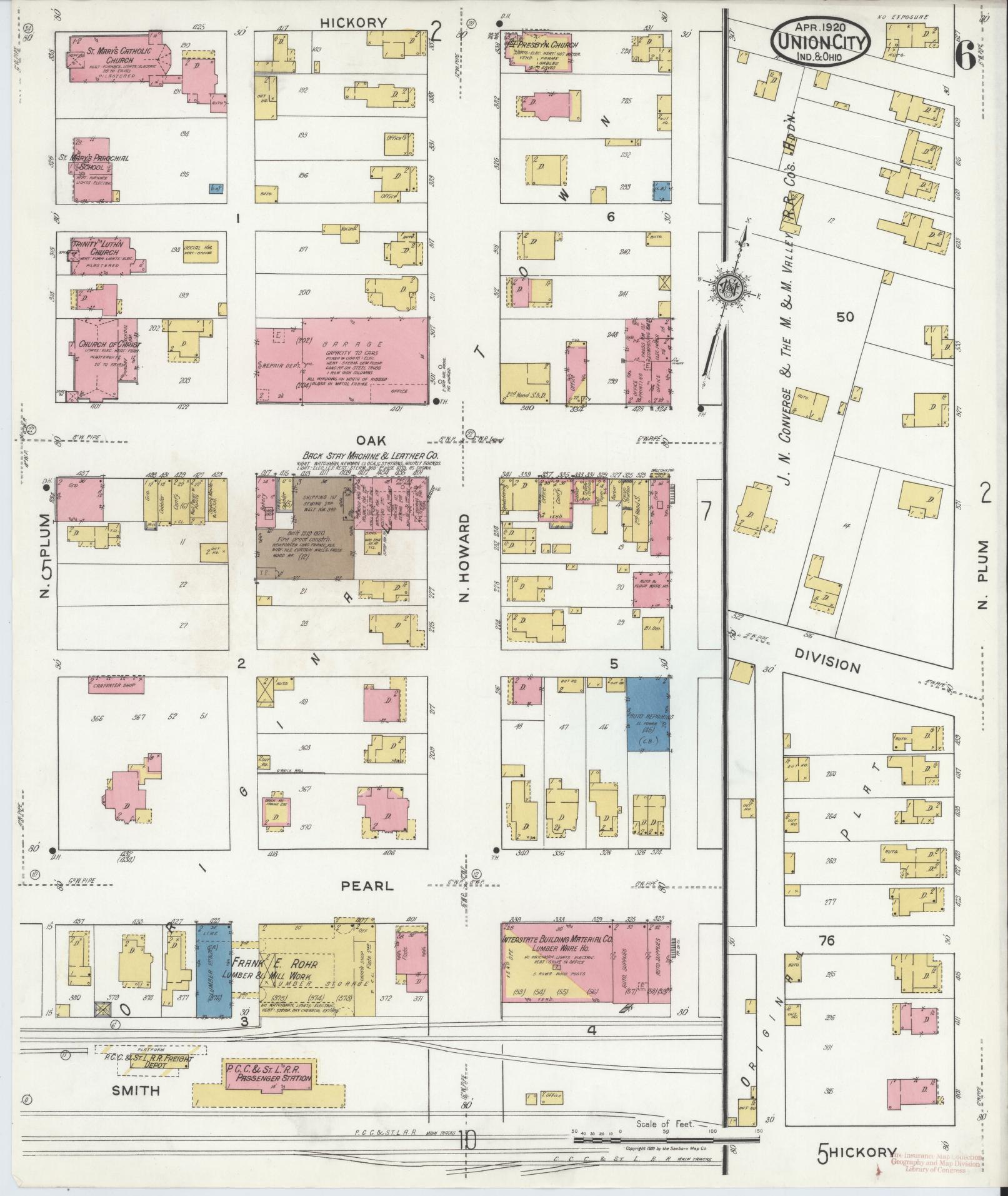 Sanborn Fire Insurance Map from Union City, Randolph County, Indiana (1920), Sheet #0006 - Historic Sanborn Fire Insurance Map Print, vintage old map wall art, antique decor, genealogy gift, Indiana Indiana map