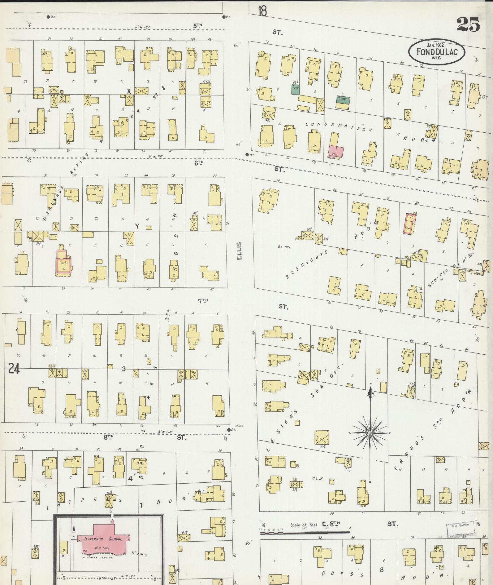 Sanborn Fire Insurance Map from Fond du Lac, Fond du Lac County, Wisconsin (1902), Sheet #0025 - Complete Map Set gallery image, historic Sanborn map, vintage wall art, Wisconsin Wisconsin
