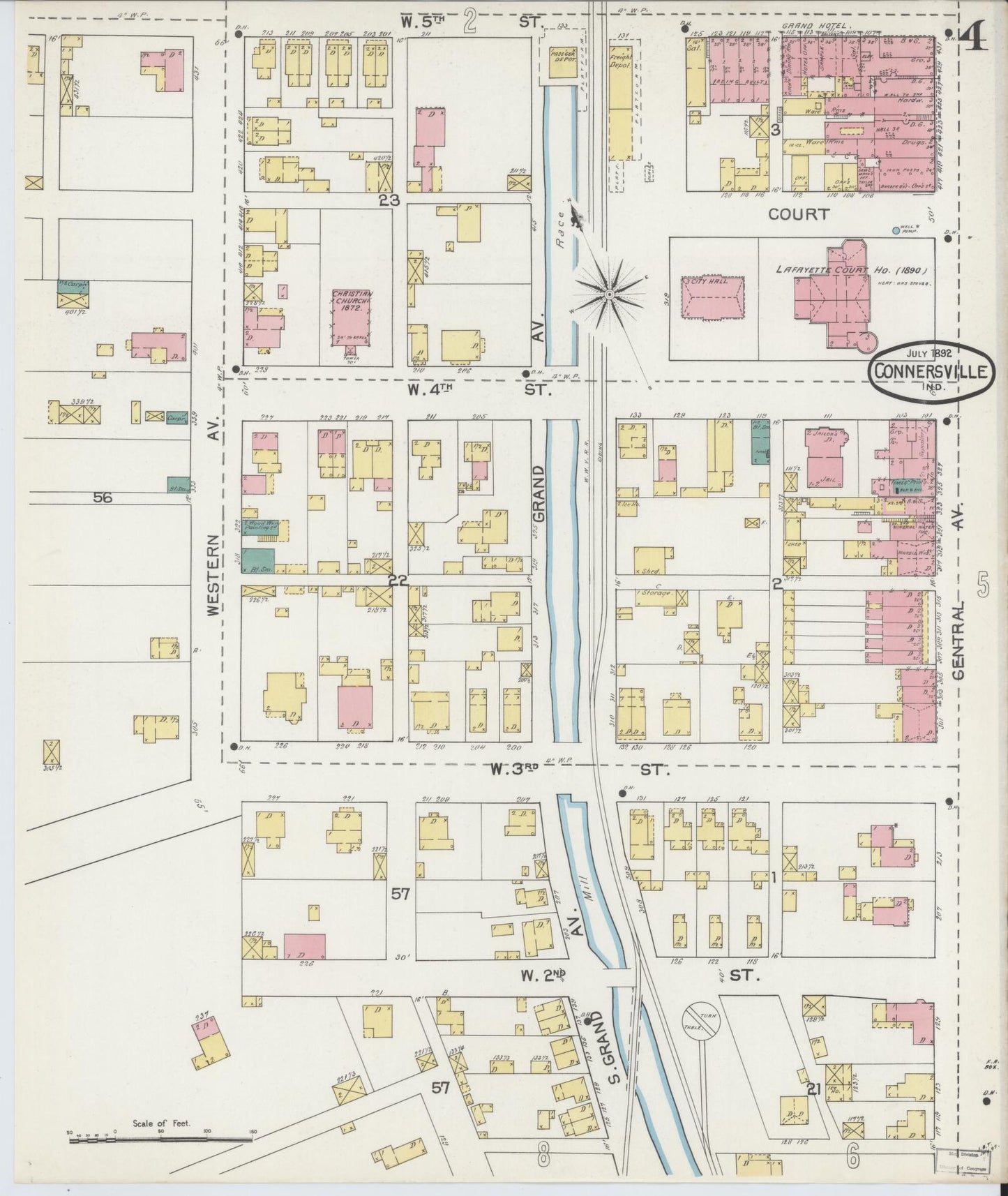 Sanborn Fire Insurance Map from Connersville, Fayette County, Indiana (1892), Sheet #0004 - Complete Map Set gallery image, historic Sanborn map, vintage wall art, Indiana Indiana