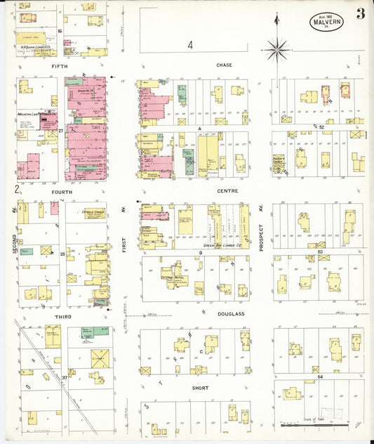 Sanborn Fire Insurance Map from Malvern, Mills County, Iowa (1908), Sheet #0003 - Historic Sanborn Fire Insurance Map Print, vintage old map wall art