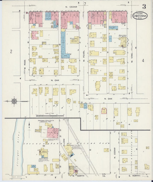 Sanborn Fire Insurance Map from Owatonna, Steele County, Minnesota (1915), Sheet #0003 - Historic Sanborn Fire Insurance Map Print, vintage old map wall art, antique decor, genealogy gift, Minnesota Minnesota map
