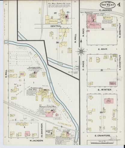 Sanborn Fire Insurance Map from Van Wert, Van Wert County, Ohio (1890), Sheet #0004 - Historic Sanborn Fire Insurance Map Print, vintage old map wall art, antique decor, genealogy gift, Ohio Ohio map