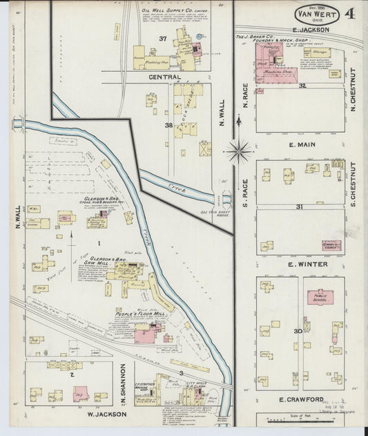 Sanborn Fire Insurance Map from Van Wert, Van Wert County, Ohio (1890), Sheet #0004 - Historic Sanborn Fire Insurance Map Print, vintage old map wall art, antique decor, genealogy gift, Ohio Ohio map
