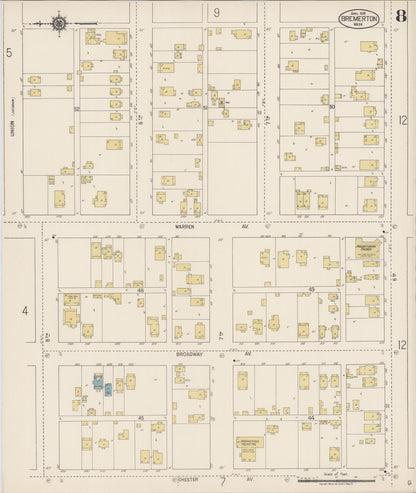 Sanborn Fire Insurance Map from Bremerton, Kitsap County, Washington (1918), Sheet #0008 - Complete Map Set gallery image, historic Sanborn map, vintage wall art, Washington Washington