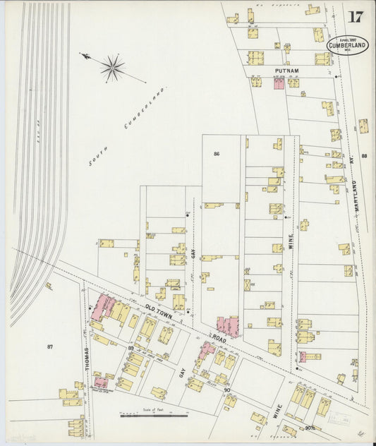 Sanborn Fire Insurance Map from Cumberland, Allegany County, Maryland (1897), Sheet #0017 - Historic Sanborn Fire Insurance Map Print, vintage old map wall art, antique decor, genealogy gift, Maryland Maryland map