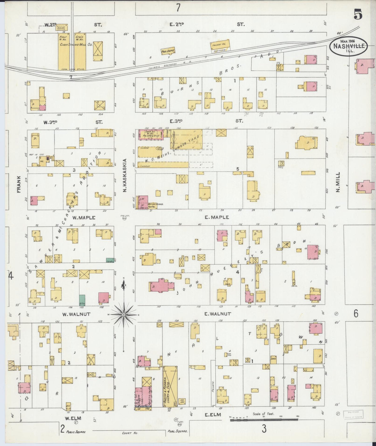 Sanborn Fire Insurance Map from Nashville, Washington County, Illinois (1906), Sheet #0005 - Complete Map Set gallery image, historic Sanborn map, vintage wall art, Illinois Illinois