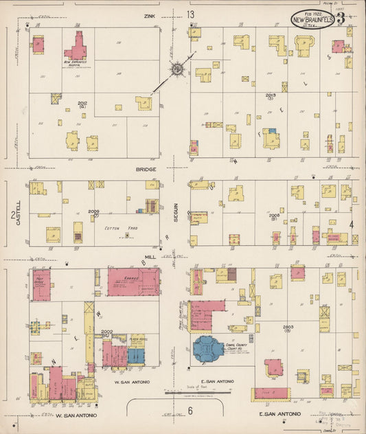 Sanborn Fire Insurance Map from New Braunfels, Comal County, Texas (1922), Sheet #0003 - Historic Sanborn Fire Insurance Map Print, vintage old map wall art, antique decor, genealogy gift, Texas Texas map