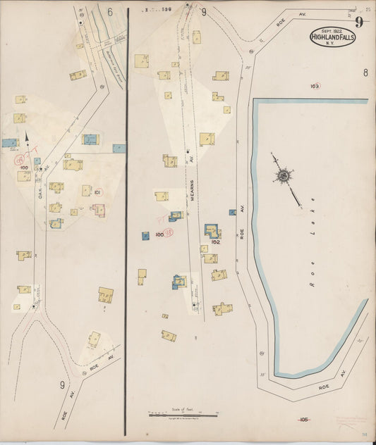 Sanborn Fire Insurance Map from Highland Falls, Orange County, New York (1937), Sheet #0009 - Historic Sanborn Fire Insurance Map Print, vintage old map wall art, antique decor, genealogy gift, New York New York map
