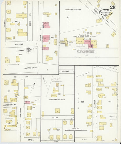 Sanborn Fire Insurance Map from Greenville, Greenville County, South Carolina (1913), Sheet #0028 - Complete Map Set gallery image, historic Sanborn map, vintage wall art, South Carolina South Carolina