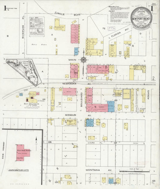 Sanborn Fire Insurance Map from New Port Richey, Pasco County, Florida (1926), Sheet #0001 - Complete Map Set gallery image, historic Sanborn map, vintage wall art, Florida Florida