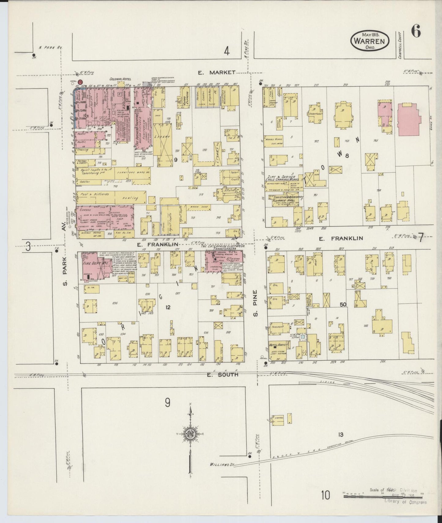 Sanborn Fire Insurance Map from Warren, Trumbull County, Ohio (1915), Sheet #0006 - Complete Map Set gallery image, historic Sanborn map, vintage wall art, Ohio Ohio