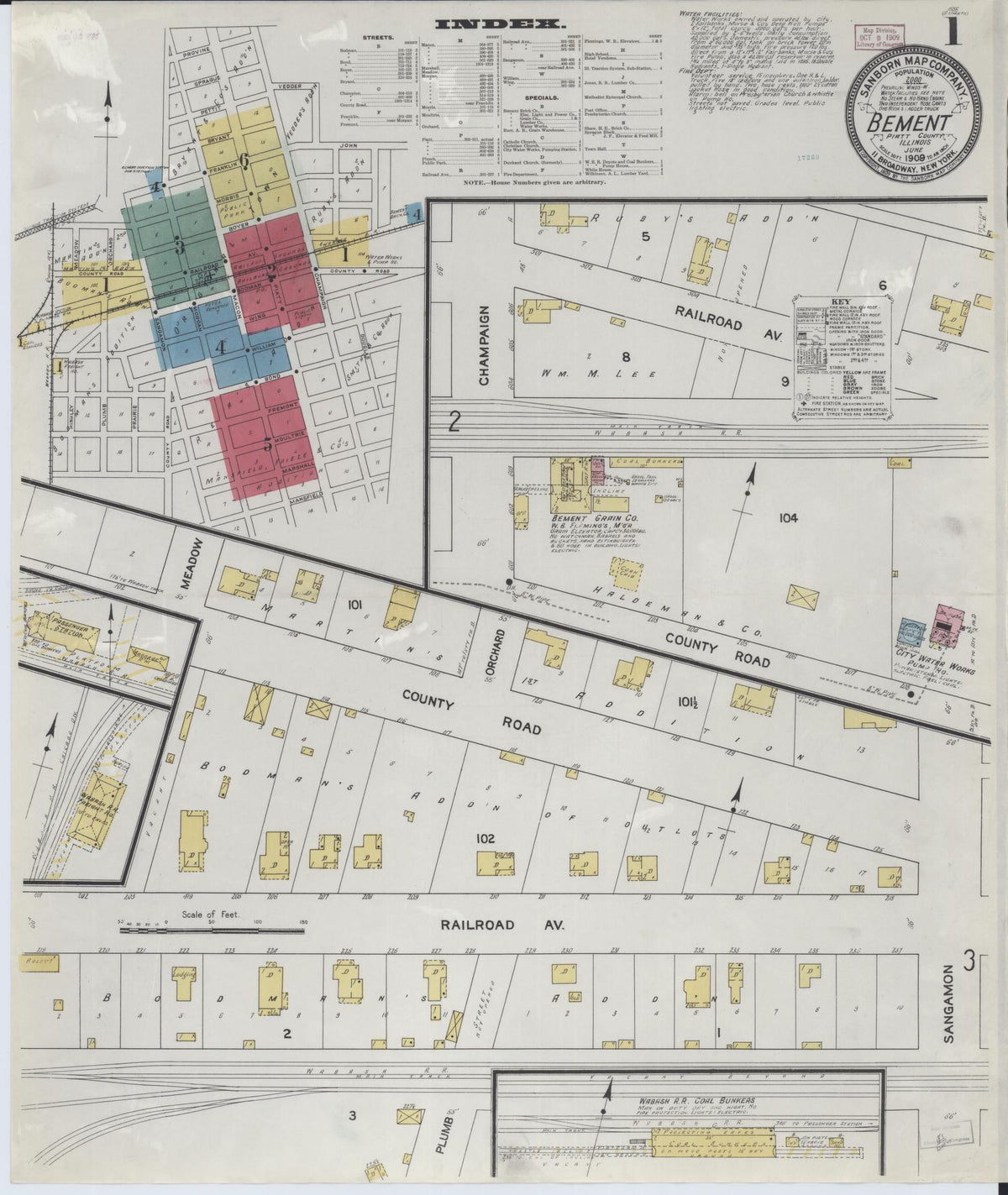 Sanborn Fire Insurance Map from Bement, Piatt County, Illinois (1909), Sheet #0001 - Complete Map Set gallery image, historic Sanborn map, vintage wall art, Illinois Illinois