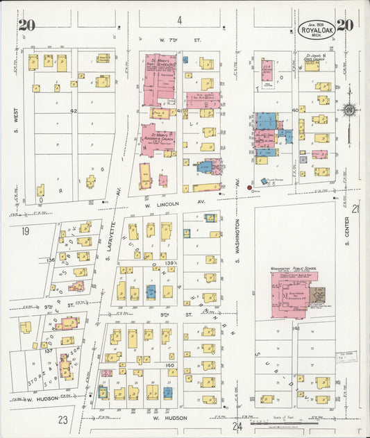 Sanborn Fire Insurance Map from Royal Oak, Oakland County, Michigan (1926), Sheet #0020 - Historic Sanborn Fire Insurance Map Print, vintage old map wall art, antique decor, genealogy gift, Michigan Michigan map