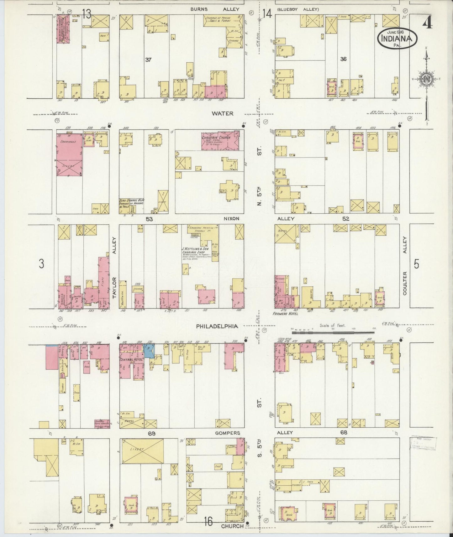 Sanborn Fire Insurance Map from Indiana, Indiana County, Pennsylvania (1916), Sheet #0004 - Historic Sanborn Fire Insurance Map Print, vintage old map wall art, antique decor, genealogy gift, Pennsylvania Pennsylvania map
