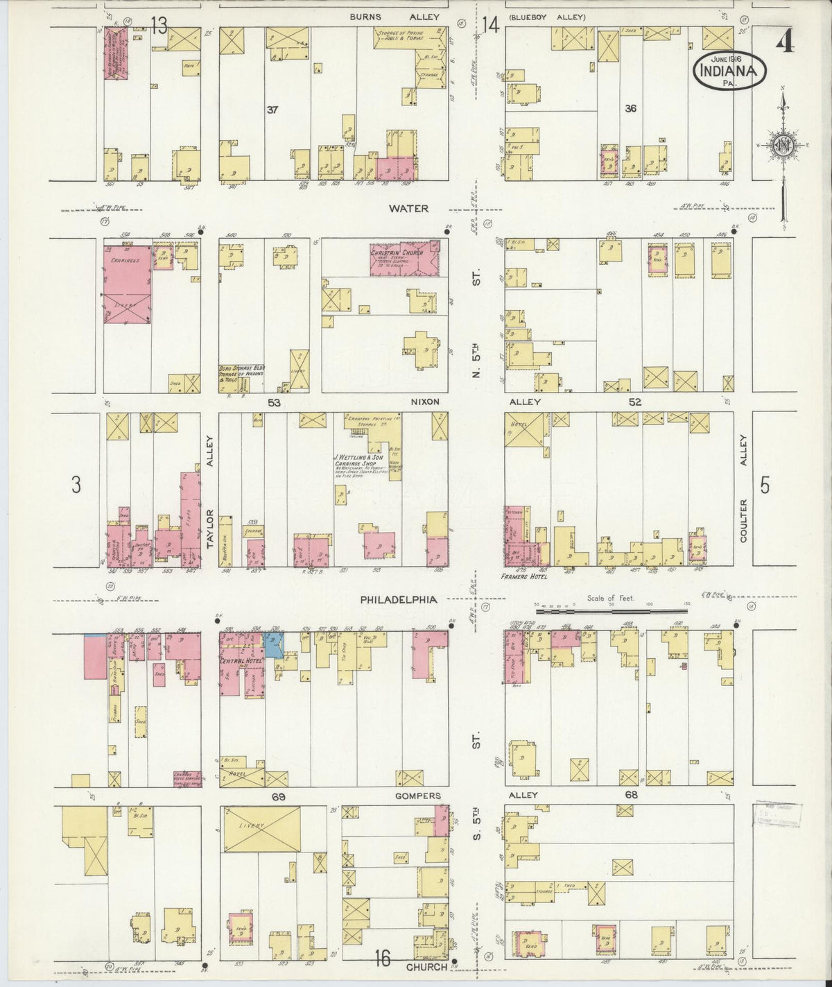 Sanborn Fire Insurance Map from Indiana, Indiana County, Pennsylvania (1916), Sheet #0004 - Historic Sanborn Fire Insurance Map Print, vintage old map wall art, antique decor, genealogy gift, Pennsylvania Pennsylvania map