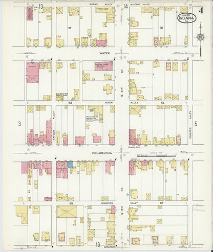 Sanborn Fire Insurance Map from Indiana, Indiana County, Pennsylvania (1916), Sheet #0004 - Historic Sanborn Fire Insurance Map Print, vintage old map wall art, antique decor, genealogy gift, Pennsylvania Pennsylvania map