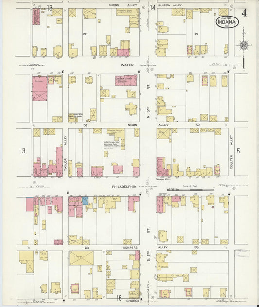 Sanborn Fire Insurance Map from Indiana, Indiana County, Pennsylvania (1916), Sheet #0004 - Historic Sanborn Fire Insurance Map Print, vintage old map wall art, antique decor, genealogy gift, Pennsylvania Pennsylvania map