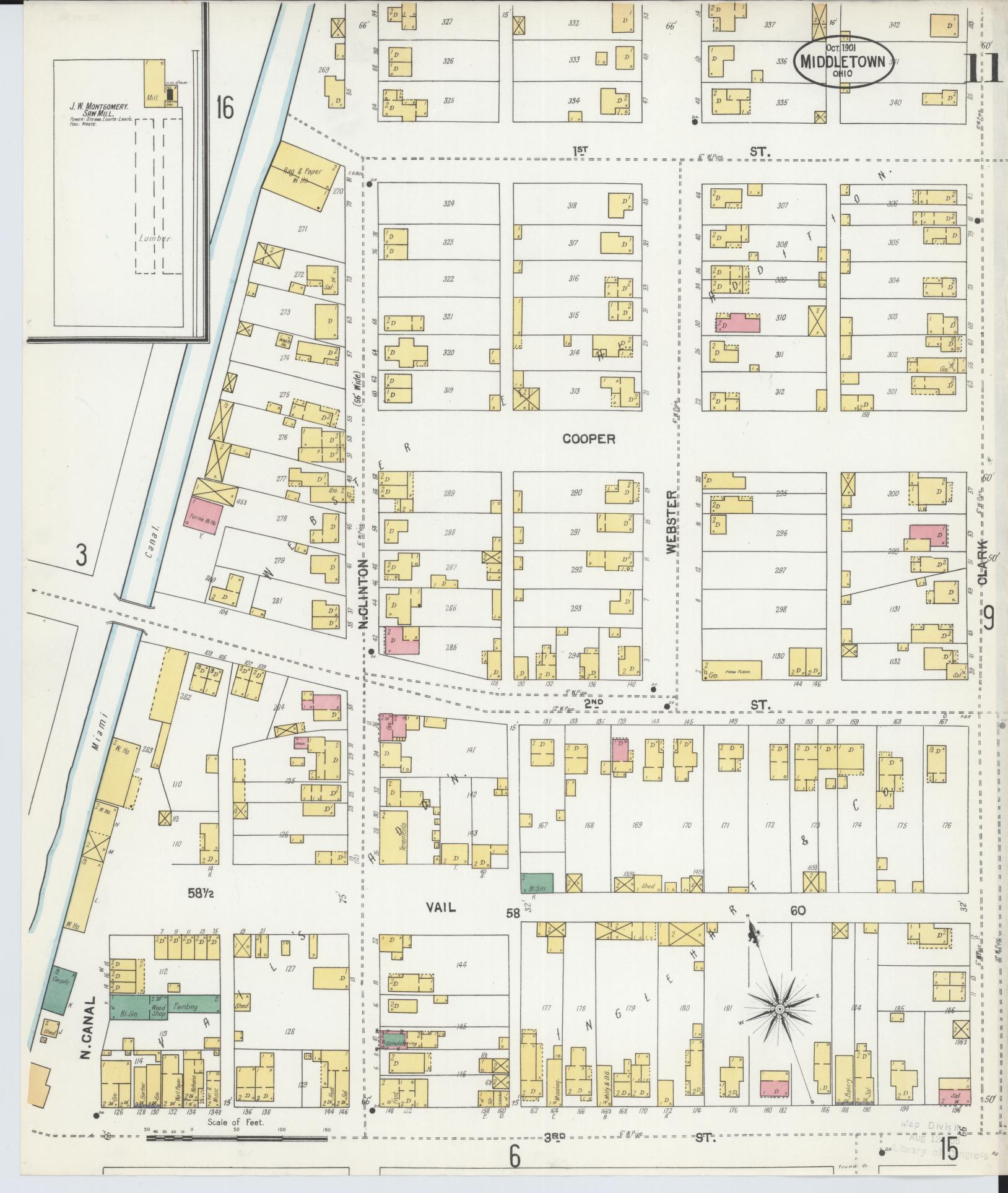 Sanborn Fire Insurance Map from Middletown, Butler County, Ohio (1901), Sheet #0011 - Historic Sanborn Fire Insurance Map Print, vintage old map wall art, antique decor, genealogy gift, Ohio Ohio map