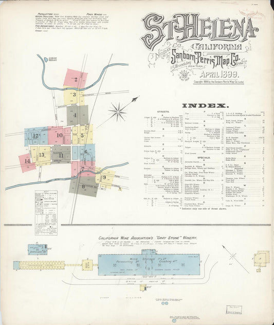Sanborn Fire Insurance Map from Saint Helena, Napa County, California (1899), Sheet #0001 - Complete Map Set gallery image, historic Sanborn map, vintage wall art, California California