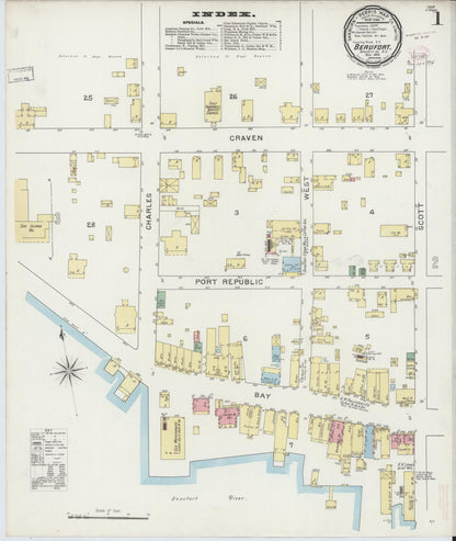 Sanborn Fire Insurance Map from Beaufort, Beaufort County, South Carolina (1894), Sheet #0001 - Complete Map Set gallery image, historic Sanborn map, vintage wall art, South Carolina South Carolina