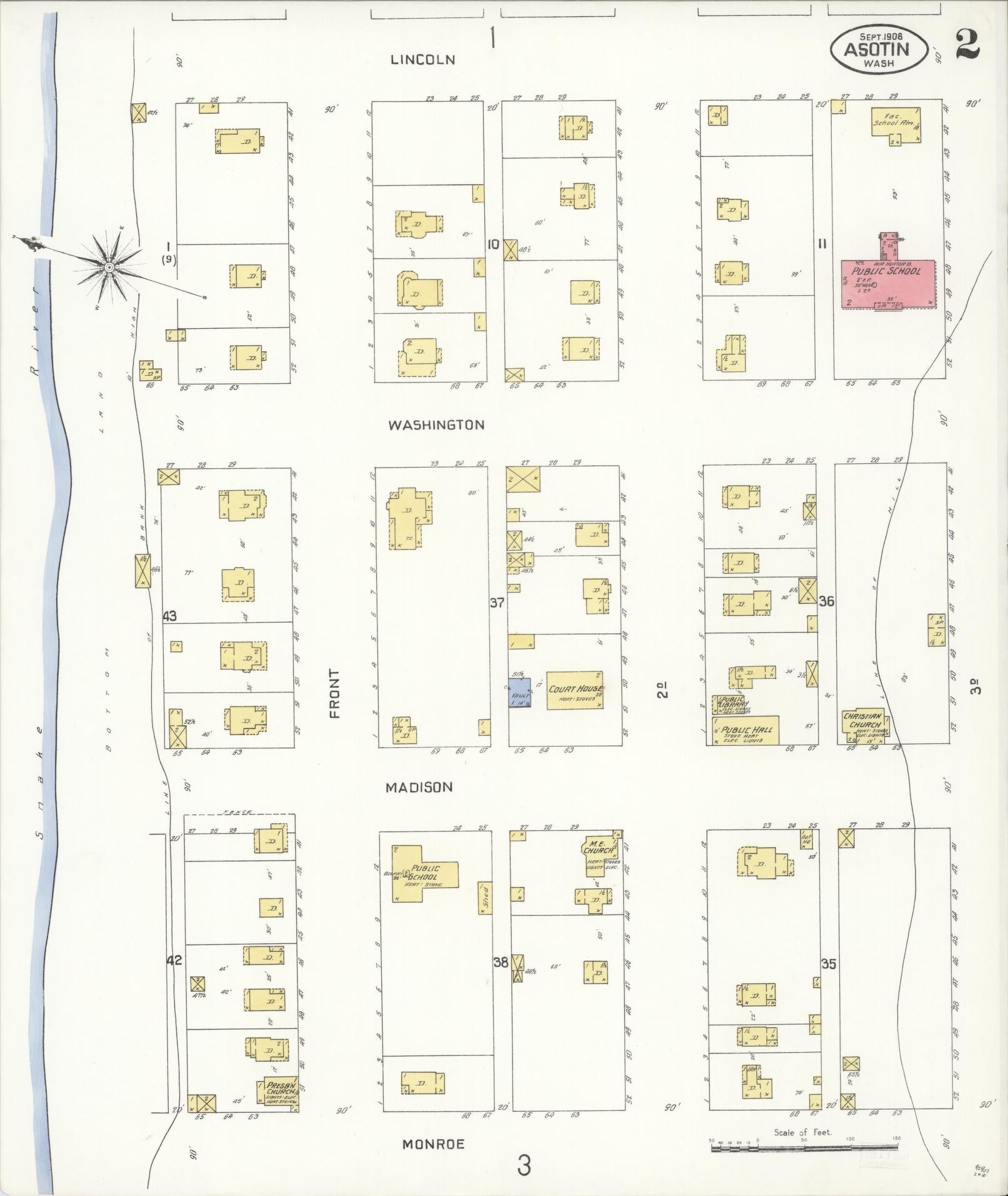 Sanborn Fire Insurance Map from Asotin, Asotin County, Washington (1908), Sheet #0002 - Complete Map Set gallery image, historic Sanborn map, vintage wall art, Washington Washington