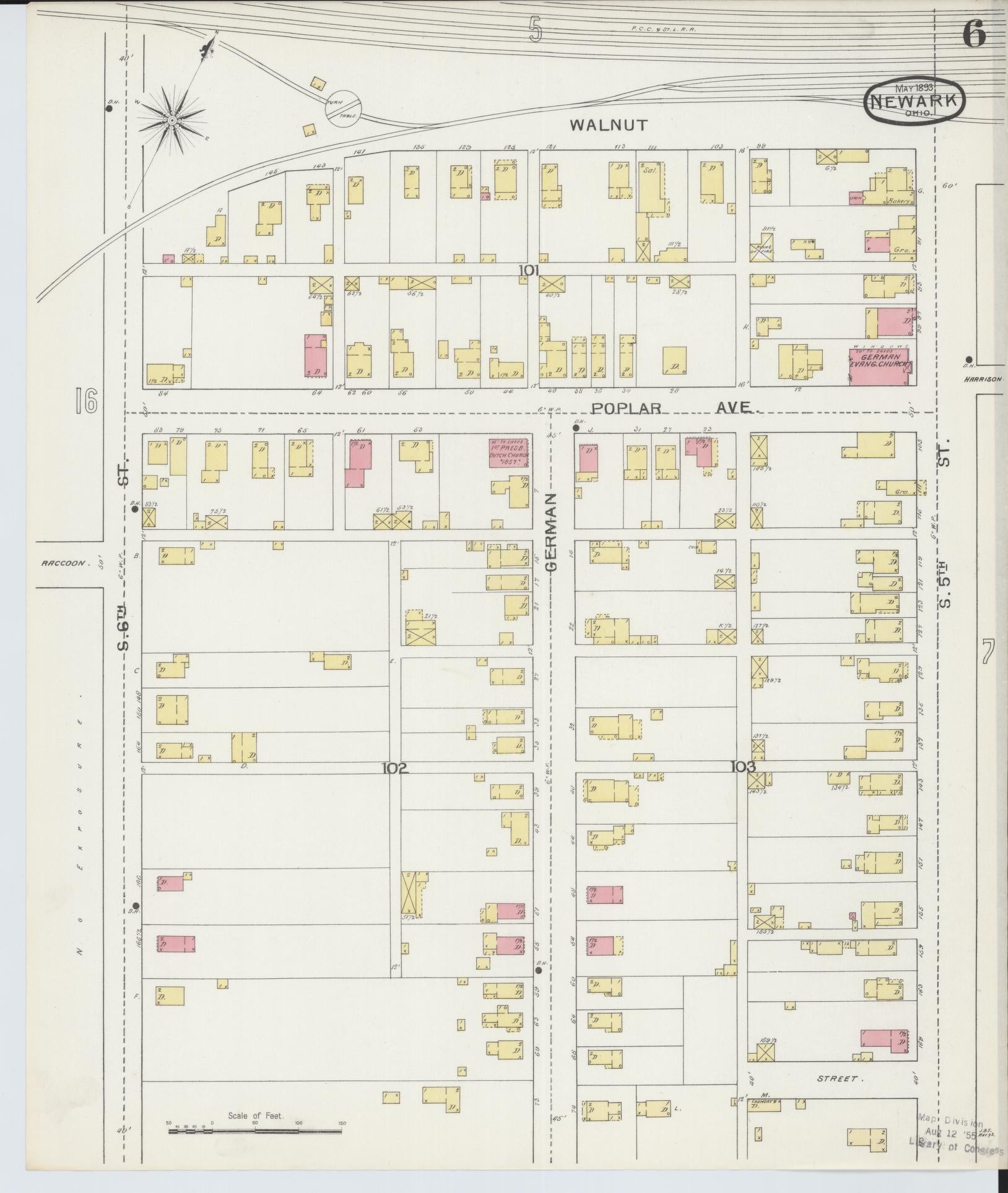Sanborn Fire Insurance Map from Newark, Licking County, Ohio (1893), Sheet #0006 - Historic Sanborn Fire Insurance Map Print, vintage old map wall art, antique decor, genealogy gift, Ohio Ohio map
