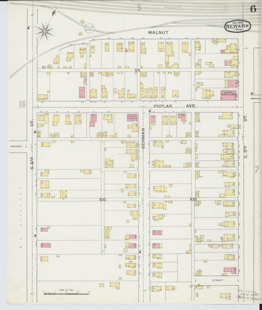 Sanborn Fire Insurance Map from Newark, Licking County, Ohio (1893), Sheet #0006 - Historic Sanborn Fire Insurance Map Print, vintage old map wall art, antique decor, genealogy gift, Ohio Ohio map